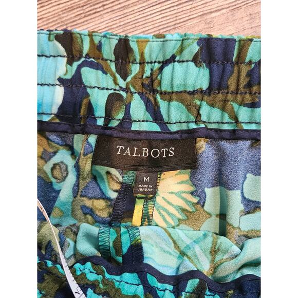 Talbots wide leg floral beachy pants medium blue green tropical - Picture 3 of 6